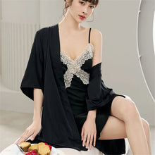 Load image into Gallery viewer, Fairy Lace Satin Twinset Robe Set – Dream Silk Slip & Kimono (Kayphoria Fairy Collection)