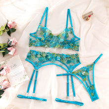 Load image into Gallery viewer, Azure Bloom Embroidered Fairy Lingerie Set