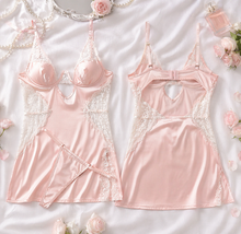 Load image into Gallery viewer, Fairy Bloom Lace Satin Slip Dress – Blush Aura