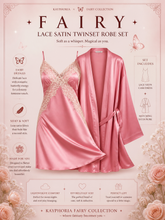 Load image into Gallery viewer, Fairy Lace Satin Twinset Robe Set – Dream Silk Slip & Kimono (Kayphoria Fairy Collection)
