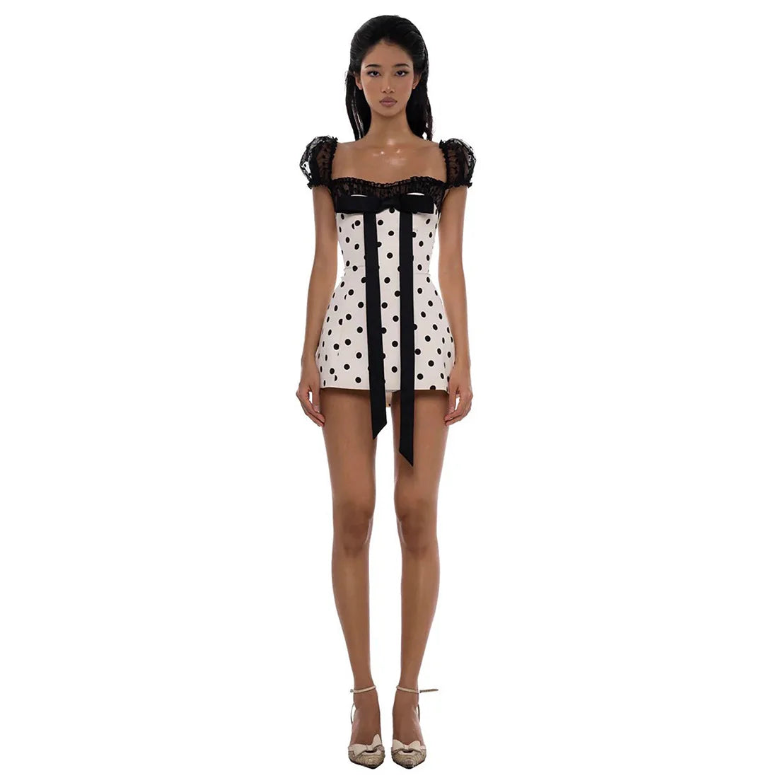 2025 Dress Women Elegant Fashion Beautiful New Hot Girl Polka Dot Design Pure Desire Bow Waist Slim Trendy Short Skirt for Women