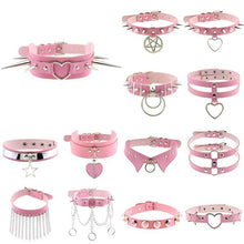 Load image into Gallery viewer, X Pink Leather Chocker Necklaces