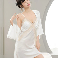 Load image into Gallery viewer, Fairy Lace Satin Twinset Robe Set – Dream Silk Slip &amp; Kimono (Kayphoria Fairy Collection)
