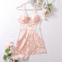 Load image into Gallery viewer, Fairy Bloom Lace Satin Slip Dress – Blush Aura
