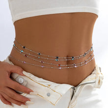 Load image into Gallery viewer, Simple Sexy Blue Pink Rhinestone Belly Chains For Women Silver Gold Color Metal Beach Link Chains Waist Body Jewelry Accessory
