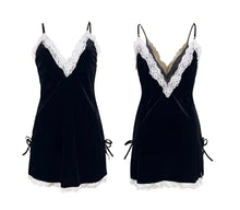 Load image into Gallery viewer, Dream Noir Lace Velvet Slip Dress
