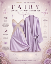 Load image into Gallery viewer, Fairy Lace Satin Twinset Robe Set – Dream Silk Slip &amp; Kimono (Kayphoria Fairy Collection)
