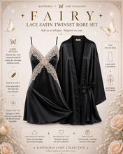 Load image into Gallery viewer, Fairy Lace Satin Twinset Robe Set – Dream Silk Slip &amp; Kimono (Kayphoria Fairy Collection)

