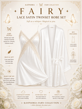 Load image into Gallery viewer, Fairy Lace Satin Twinset Robe Set – Dream Silk Slip &amp; Kimono (Kayphoria Fairy Collection)

