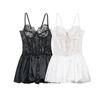 Load image into Gallery viewer, Dreamer Lace Satin Slip Dress – Midnight Noir
