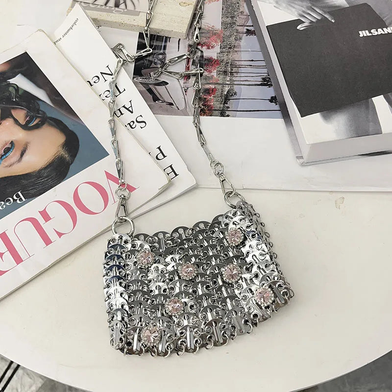 Women's Diamond Handbag Designer Sequins Evening Bag Metal Chain Rhinestone Hollow Evening Bag Clutch Holiday Shoulder Bag