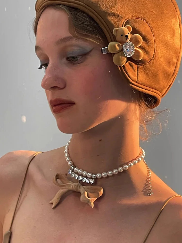 ZHUHE The Gemstone Bear Hairpin Features A Sweet And Romantic Style, Making It A Perfect Jewelry Accessory For Women As A Party