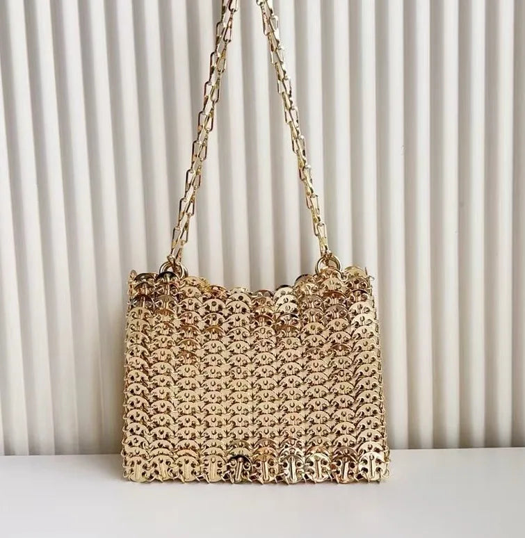 Women's Diamond Handbag Designer Sequins Evening Bag Metal Chain Rhinestone Hollow Evening Bag Clutch Holiday Shoulder Bag