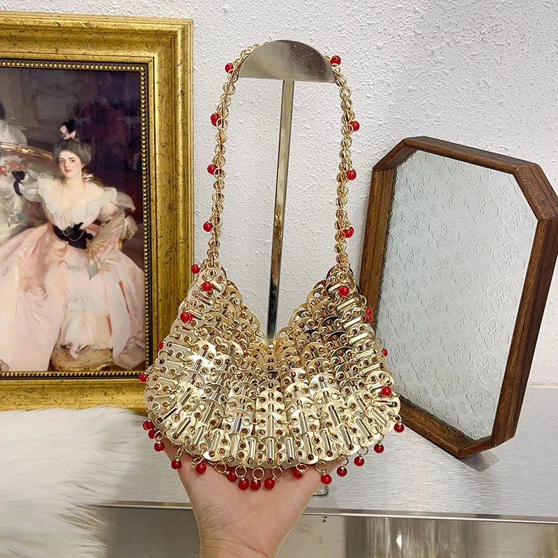 Women's Diamond Handbag Designer Sequins Evening Bag Metal Chain Rhinestone Hollow Evening Bag Clutch Holiday Shoulder Bag