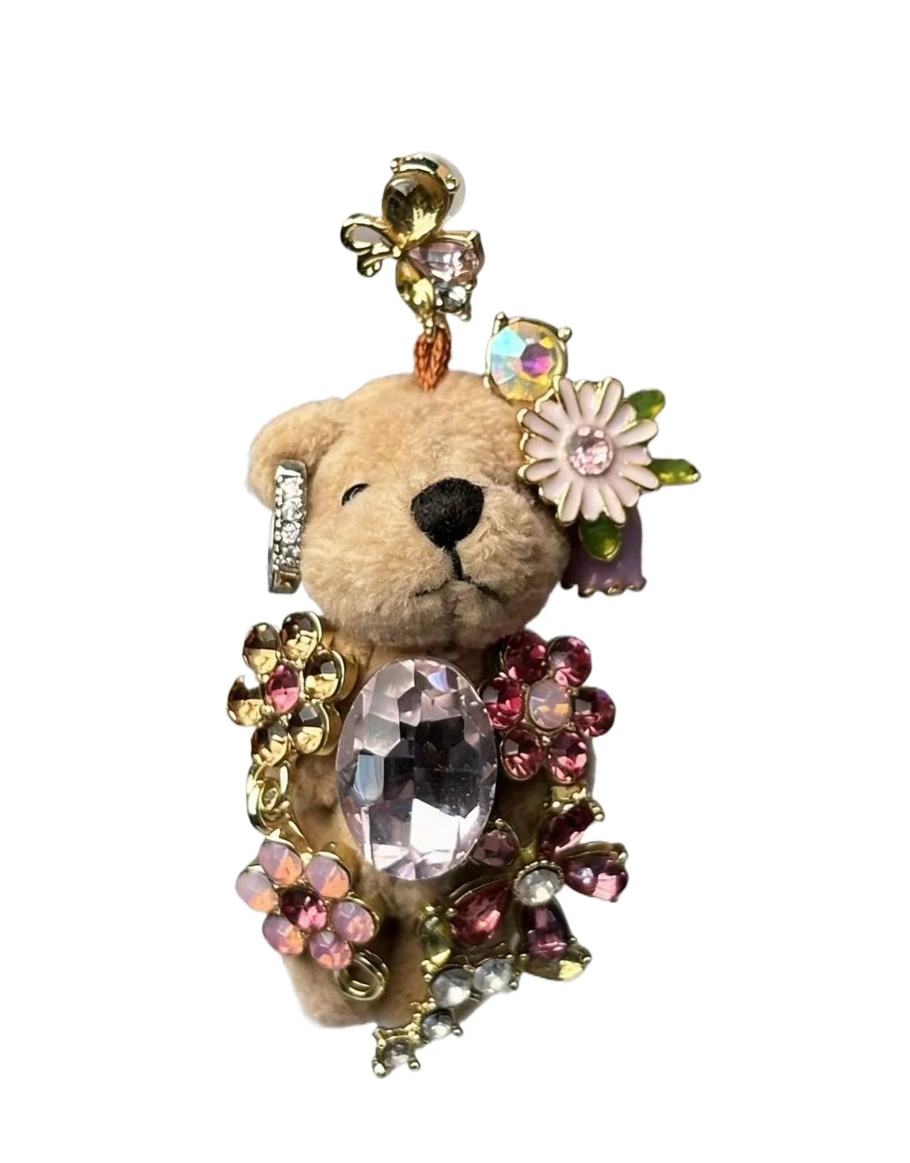 Plush Bear Flower Earrings Cute Teddy Bear Jewelry Fashion Women Ear Studs Gift