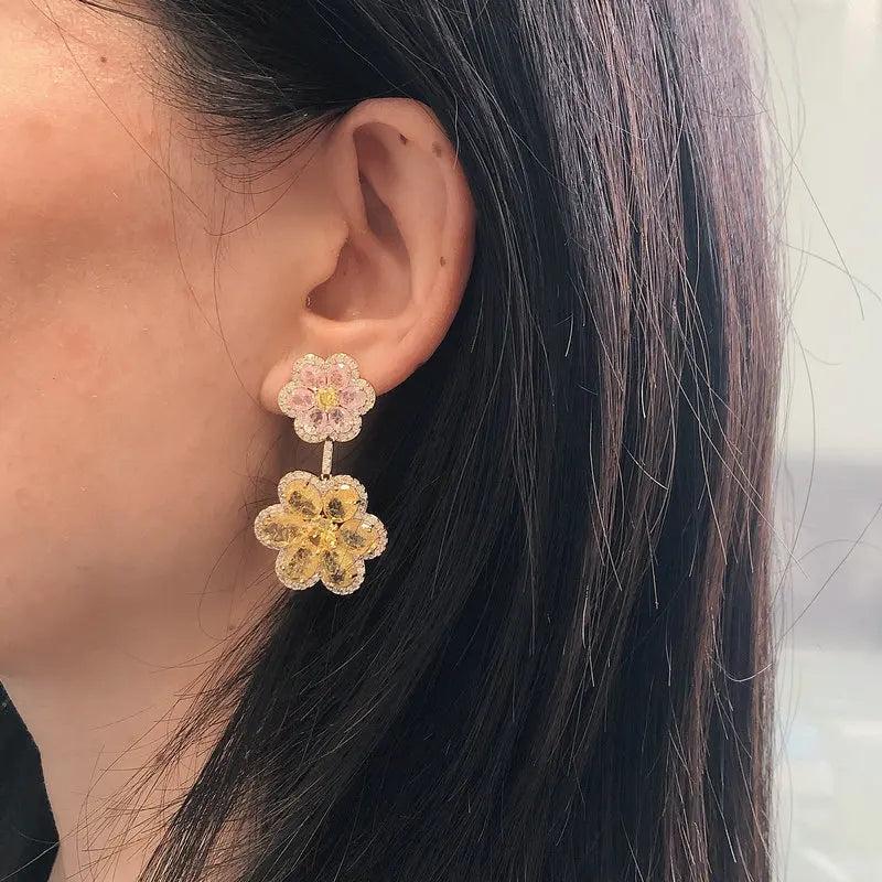 Bilincolor Fashion Summer Pink and Yellow Flower Drop Earring for Women