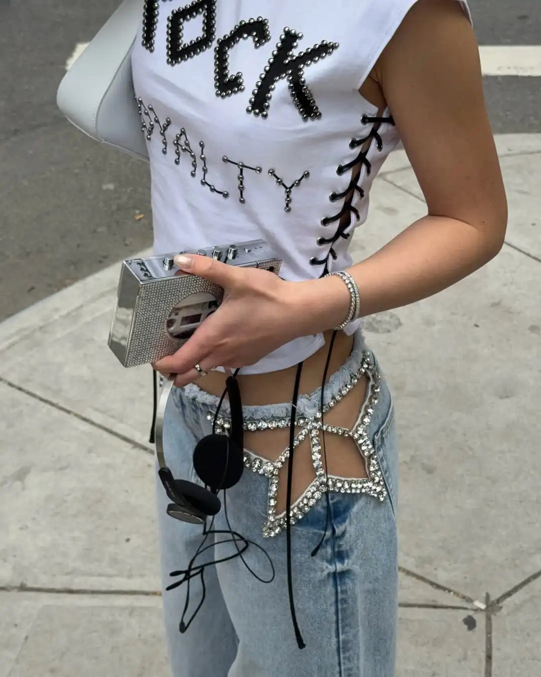 Y2k American Harajuku Hot Girl Retro Star Hollow Hot Diamond Jeans Girls Summer Fashion Raw Edge Casual Loose Wide Leg Jeans