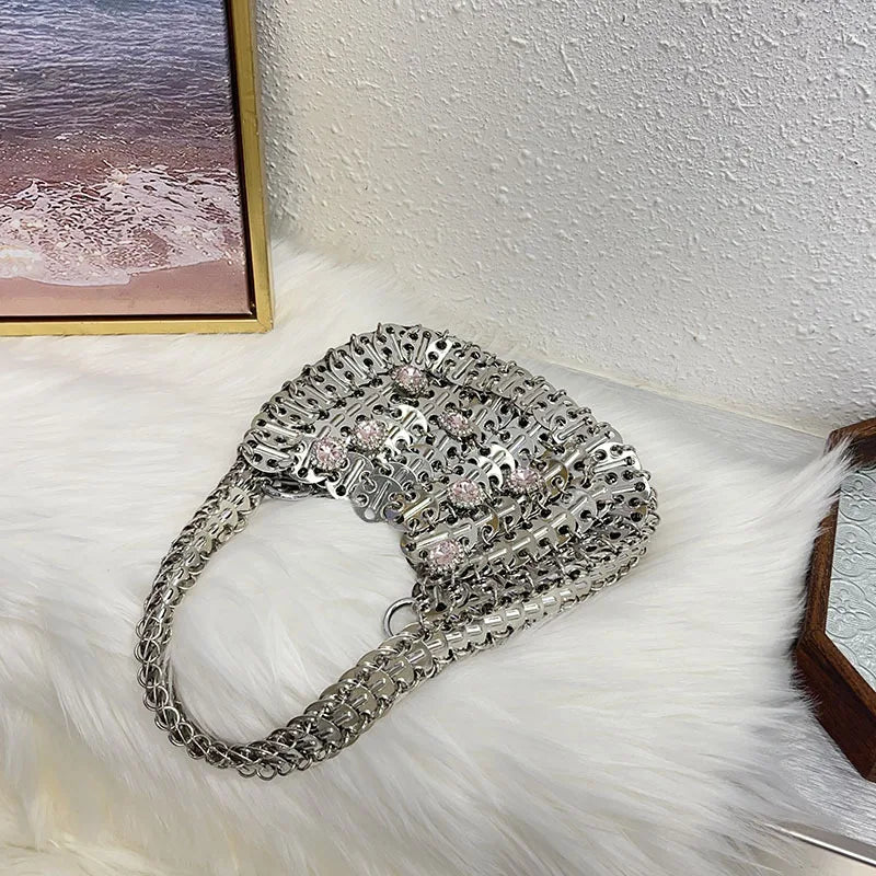 Women's Diamond Handbag Designer Sequins Evening Bag Metal Chain Rhinestone Hollow Evening Bag Clutch Holiday Shoulder Bag