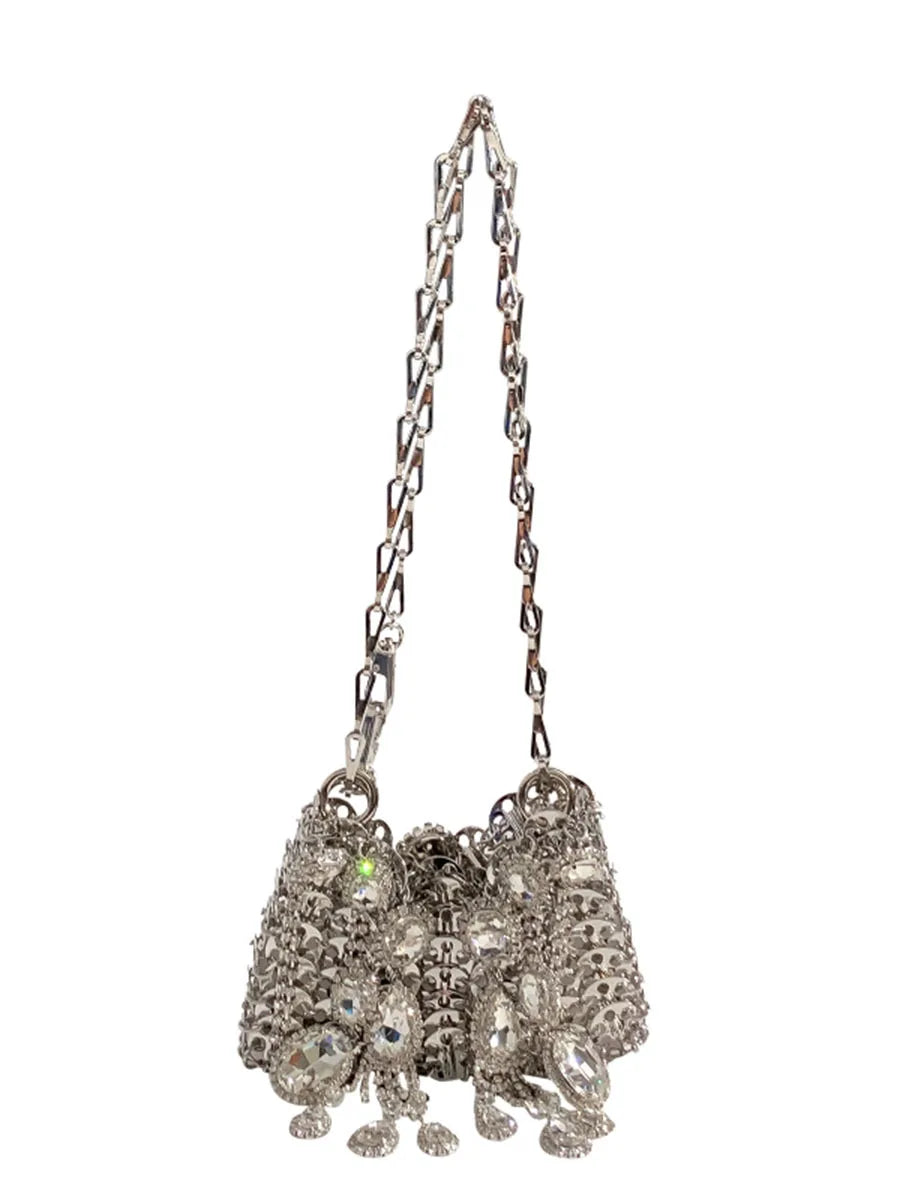 Women's Diamond Handbag Designer Sequins Evening Bag Metal Chain Rhinestone Hollow Evening Bag Clutch Holiday Shoulder Bag