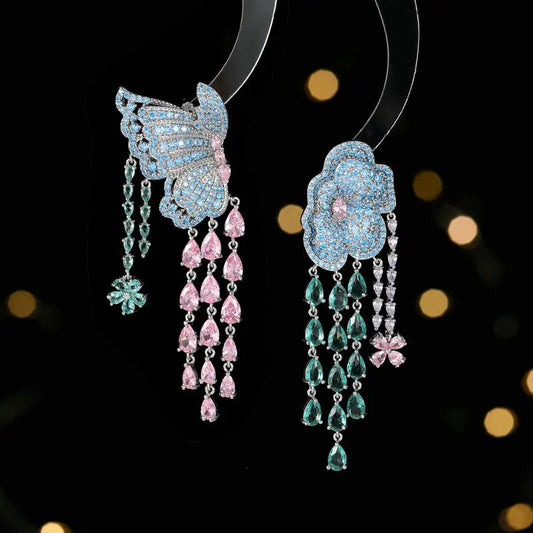 SUYU Exaggerate Atmosphere Heavy Industry Earrings Wholesale with Zirconia Premium Butterfly Flower Tassel Earrings