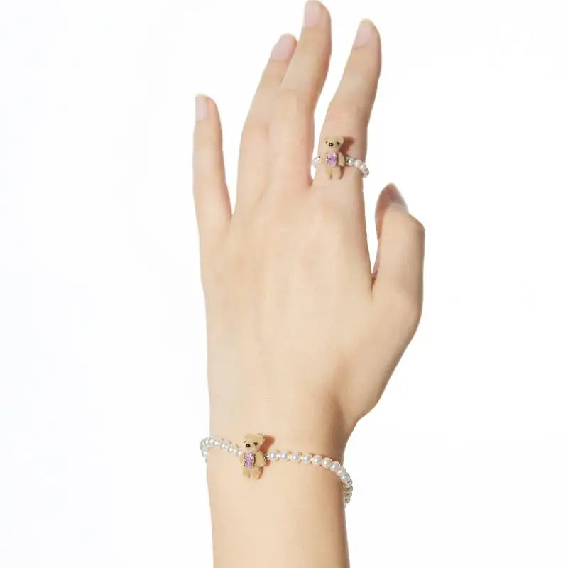 Teddy Bear Flocking Pearl Bear Bracelets Sweet Romantic Copper Alloy Jewelry Party Gift For Women
