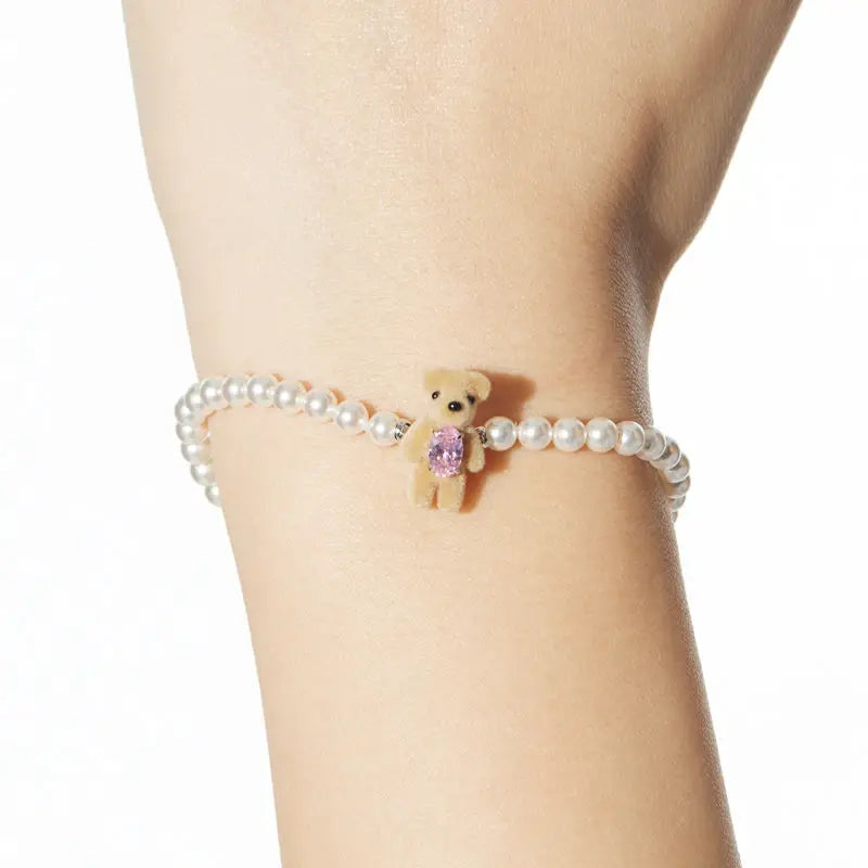 Teddy Bear Flocking Pearl Bear Bracelets Sweet Romantic Copper Alloy Jewelry Party Gift For Women