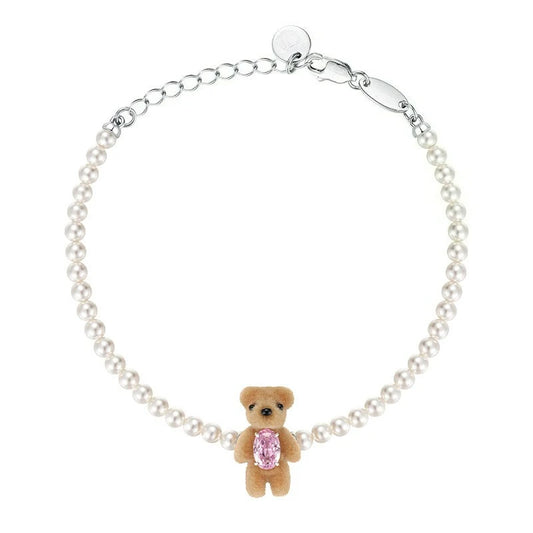 Teddy Bear Flocking Pearl Bear Bracelets Sweet Romantic Copper Alloy Jewelry Party Gift For Women