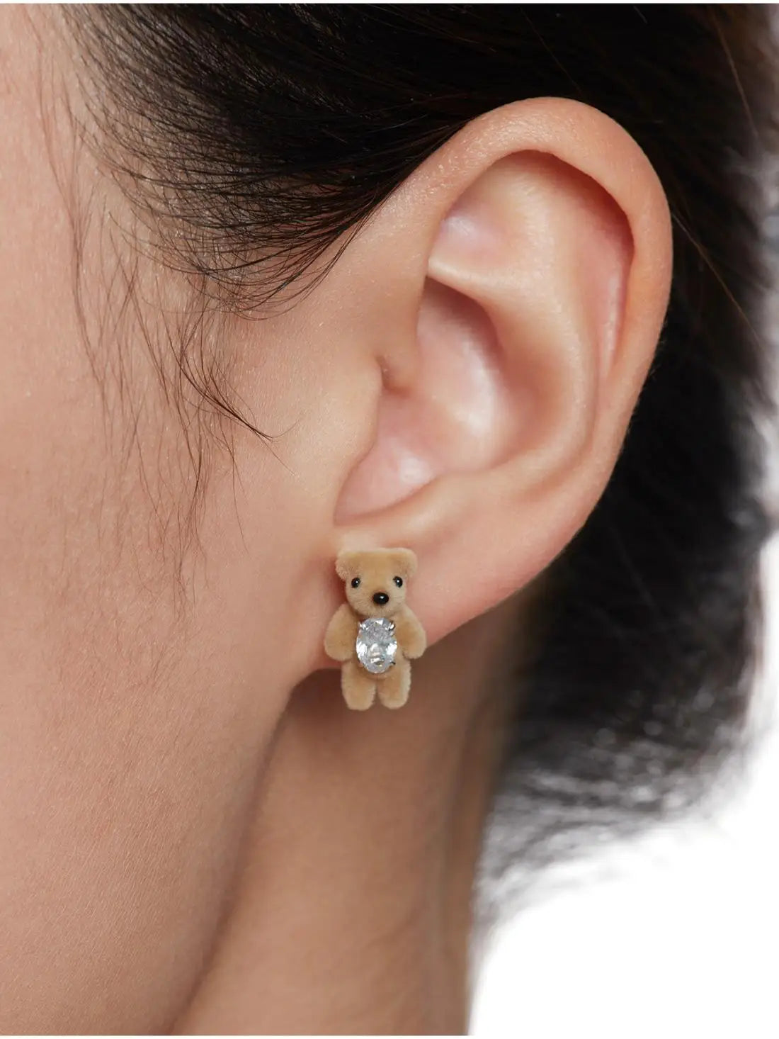 Flocking Teddy Bear Earrings Cute Litter Bear Earrings With Zircon for Women Fashion Jewelry Party Gift Animal Jewelry