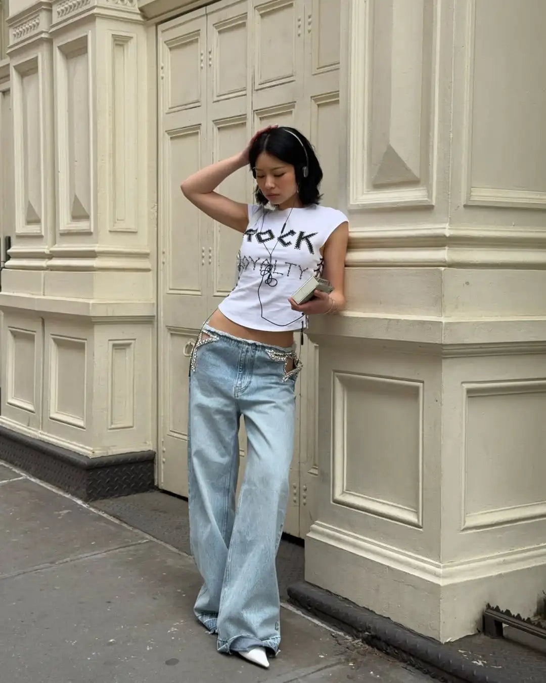 Y2k American Harajuku Hot Girl Retro Star Hollow Hot Diamond Jeans Girls Summer Fashion Raw Edge Casual Loose Wide Leg Jeans