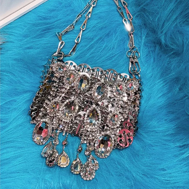 Women's Diamond Handbag Designer Sequins Evening Bag Metal Chain Rhinestone Hollow Evening Bag Clutch Holiday Shoulder Bag