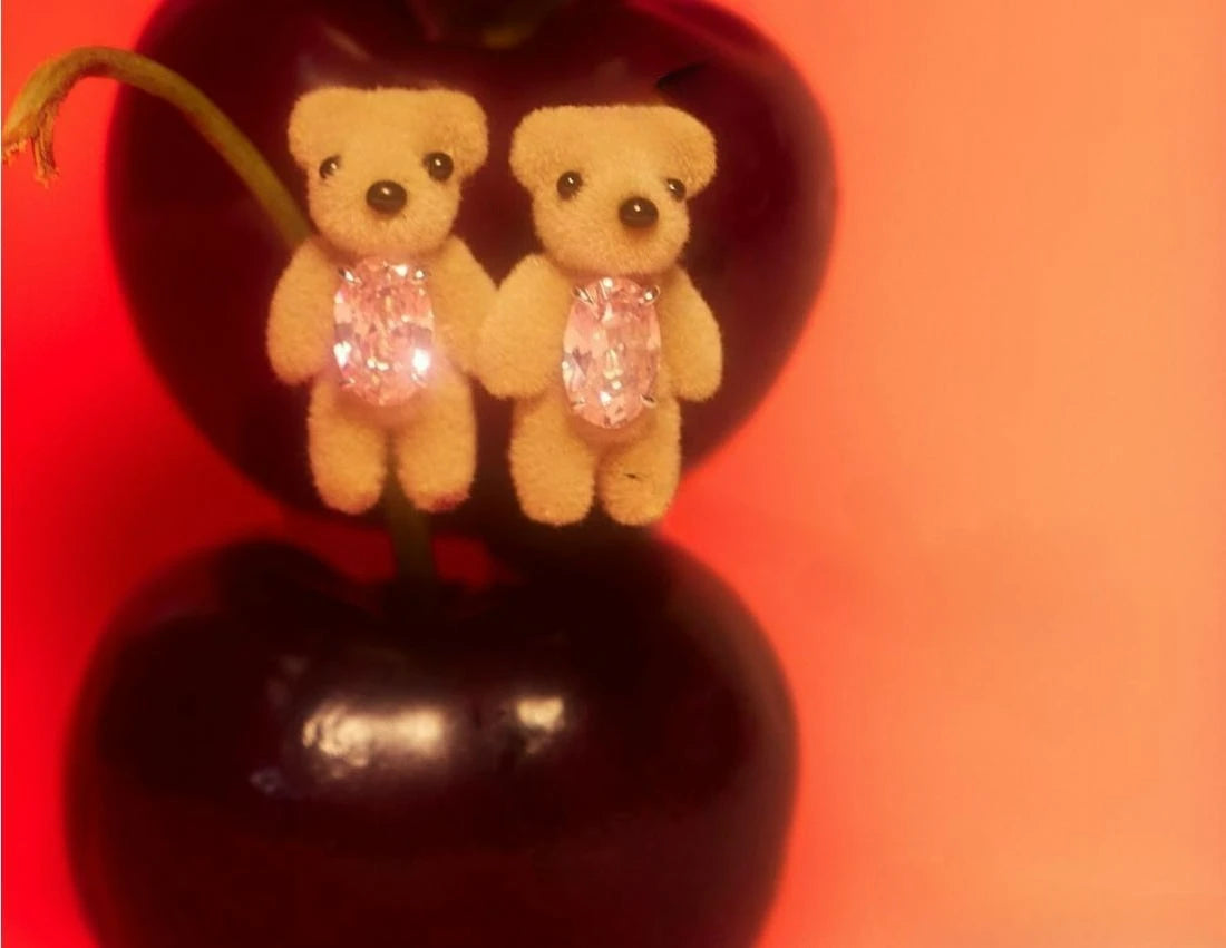 Flocking Teddy Bear Earrings Cute Litter Bear Earrings With Zircon for Women Fashion Jewelry Party Gift Animal Jewelry