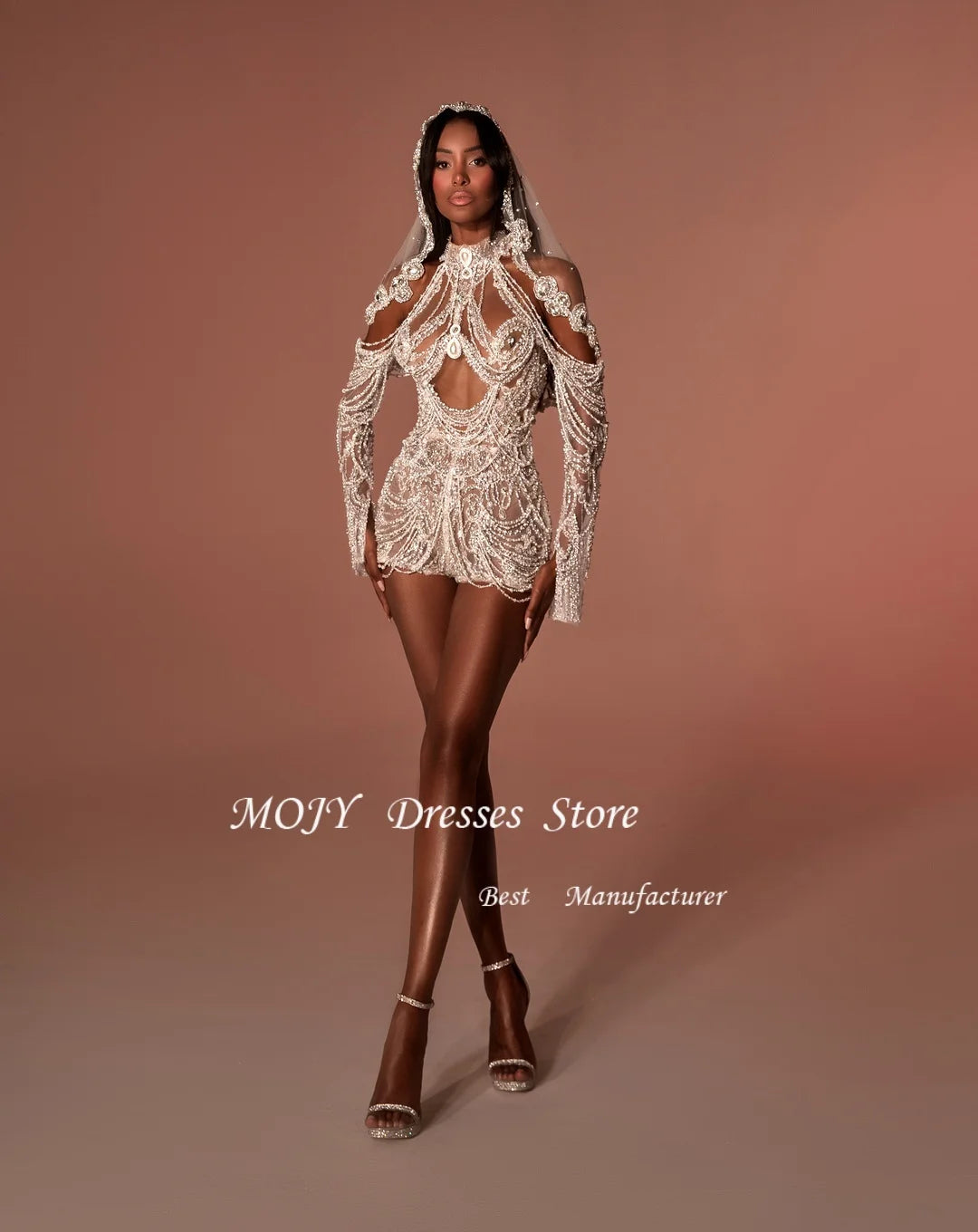 Mojy  Crystal Luxury Beading Special Occasion Dresses Prom Dresses Handmade Customized Mini Evening Gown Sweetheart Neck