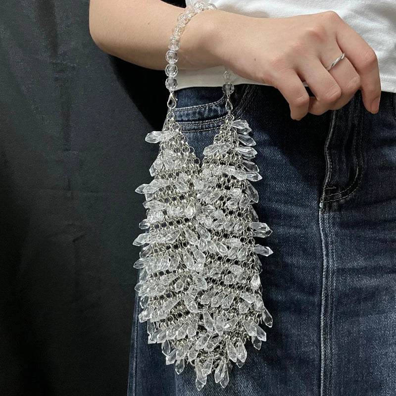 Fashionable new rhinestone bucket bag, dinner crossbody bag, hand woven bead imitation crystal high-end handbag