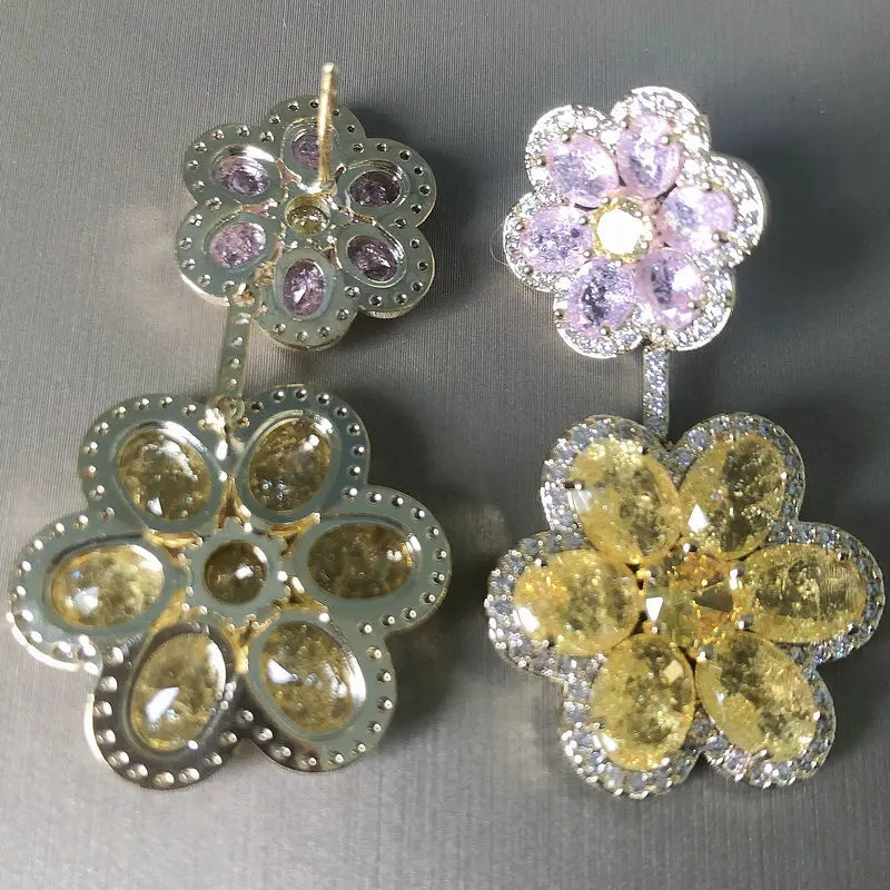 Bilincolor Fashion Summer Pink and Yellow Flower Drop Earring for Women