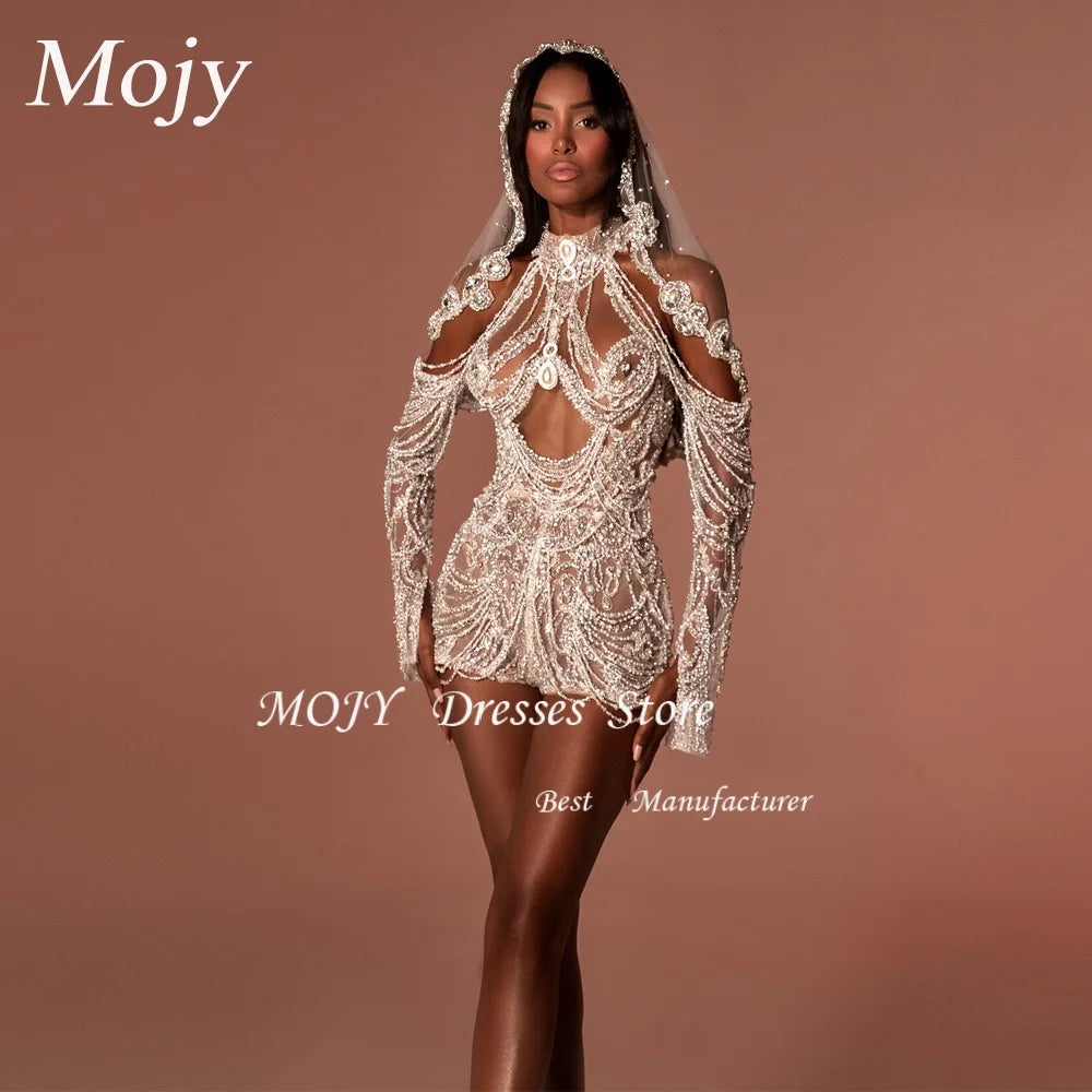 Mojy  Crystal Luxury Beading Special Occasion Dresses Prom Dresses Handmade Customized Mini Evening Gown Sweetheart Neck