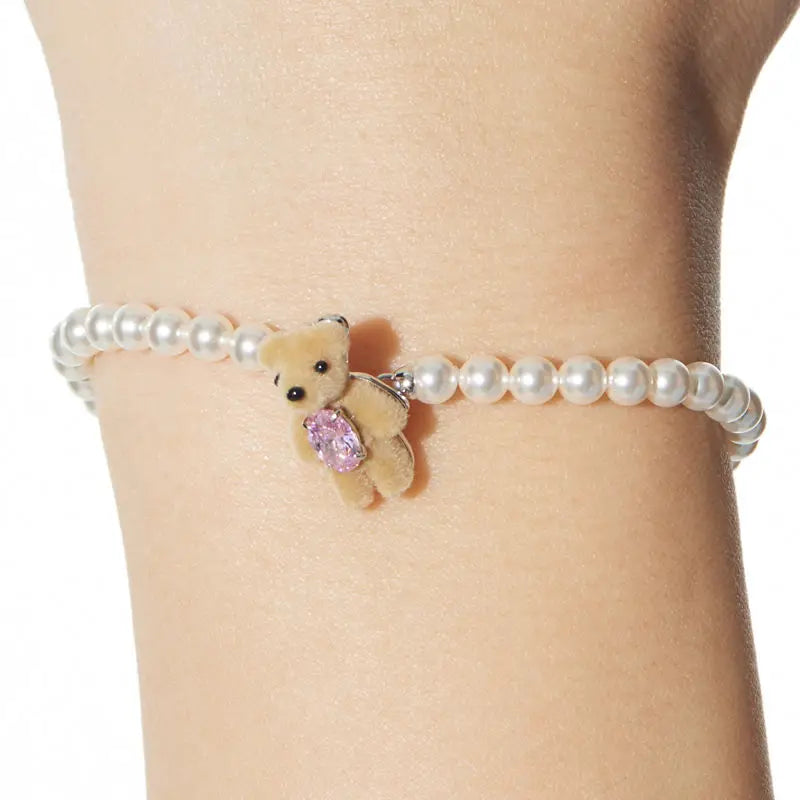 Teddy Bear Flocking Pearl Bear Bracelets Sweet Romantic Copper Alloy Jewelry Party Gift For Women
