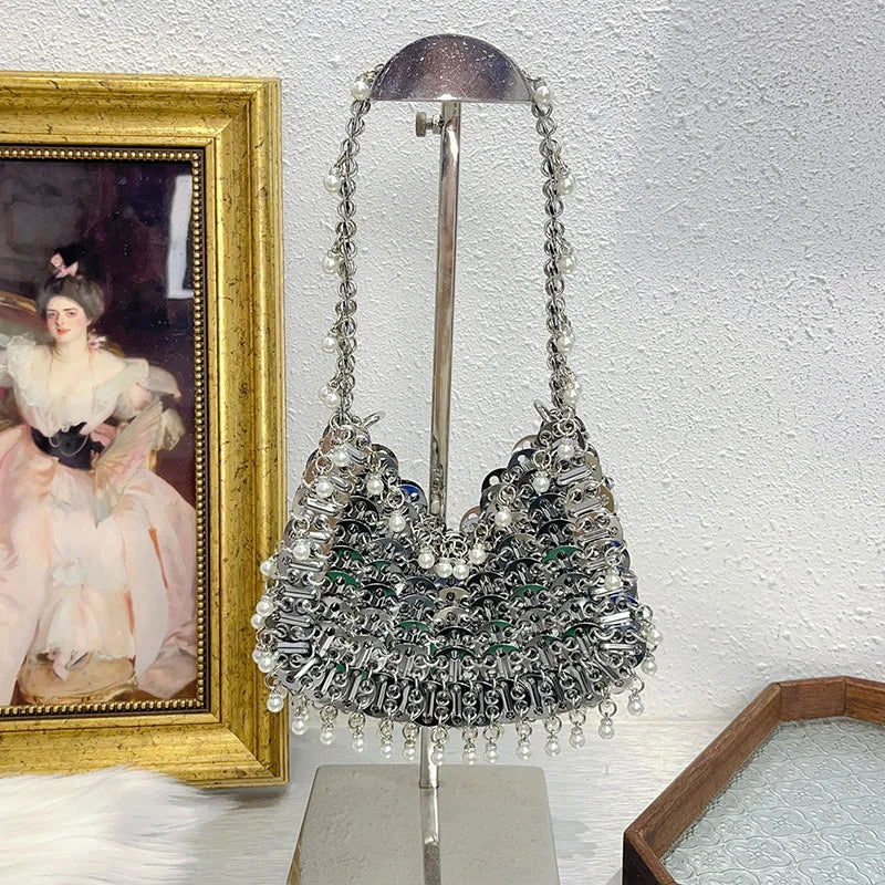 Women's Diamond Handbag Designer Sequins Evening Bag Metal Chain Rhinestone Hollow Evening Bag Clutch Holiday Shoulder Bag
