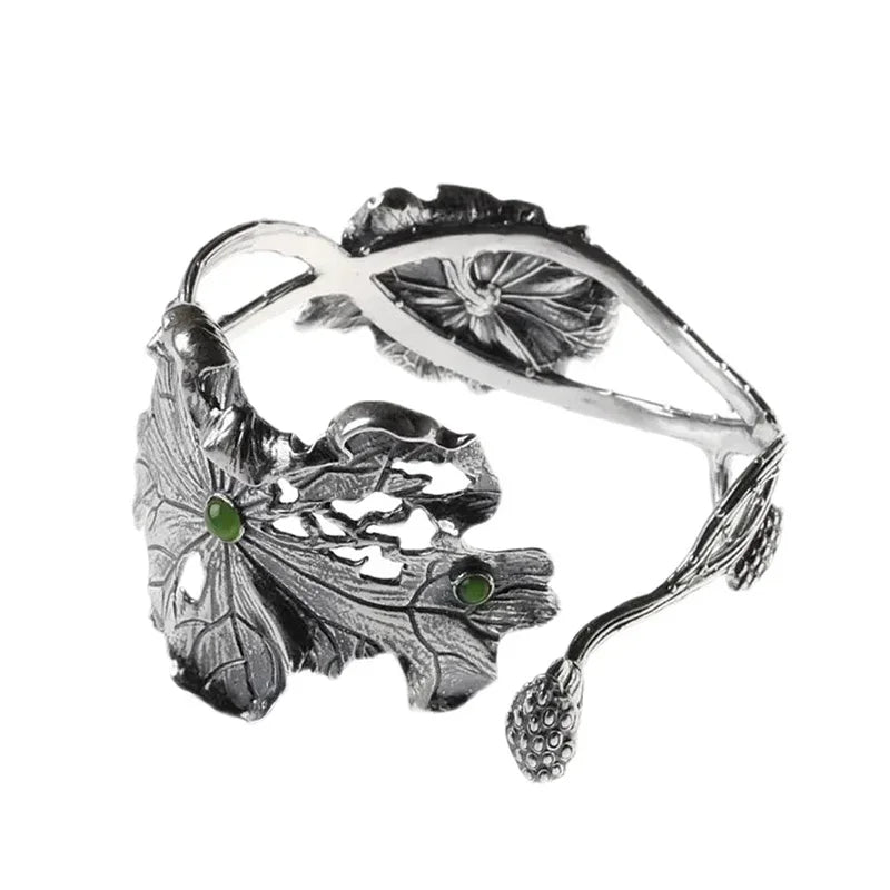 Ancient gold craftsmanship lotus Vinesbracelet for women hollow out exquisite personality ethnic style charm silver jewelry
