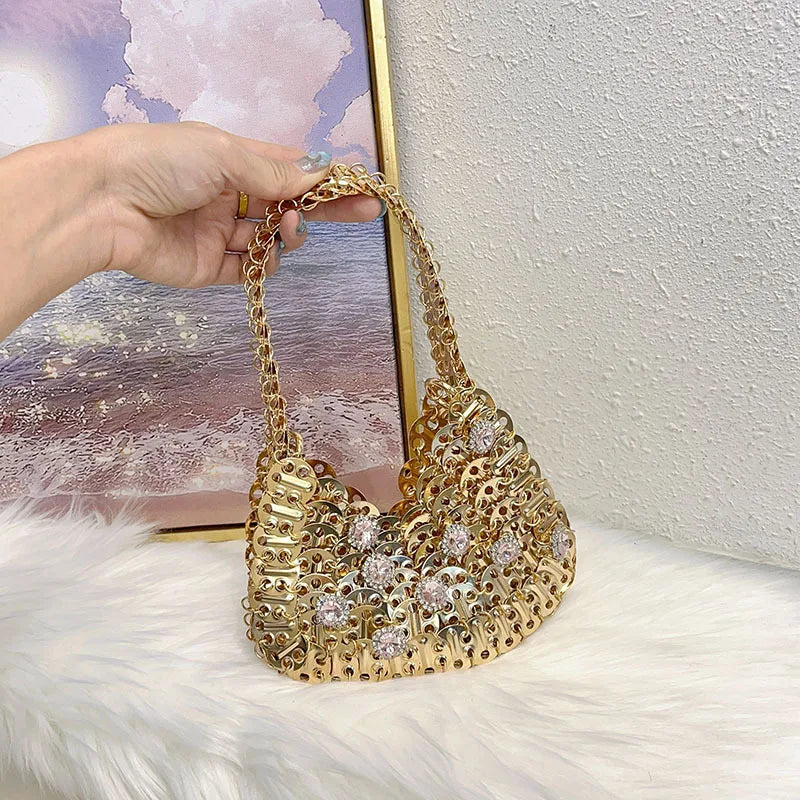 Women's Diamond Handbag Designer Sequins Evening Bag Metal Chain Rhinestone Hollow Evening Bag Clutch Holiday Shoulder Bag