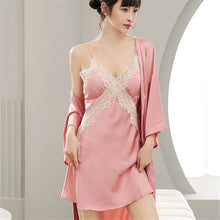 Load image into Gallery viewer, Fairy Lace Satin Twinset Robe Set – Dream Silk Slip &amp; Kimono (Kayphoria Fairy Collection)
